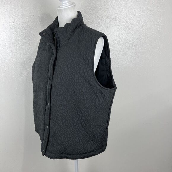 Weekends by Chico's Puffer Vest Women Extra Large Grey Snap Button Outerwear - Picture 2 of 14